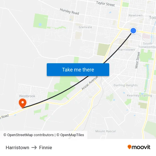 Harristown to Finnie map