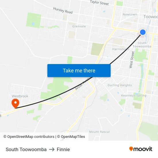 South Toowoomba to Finnie map