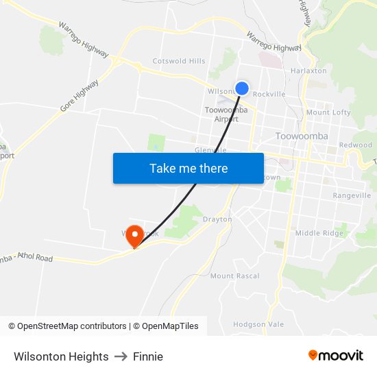 Wilsonton Heights to Finnie map