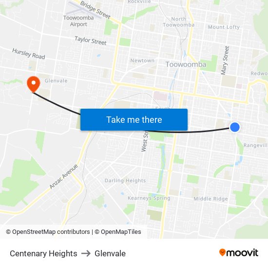 Centenary Heights to Glenvale map