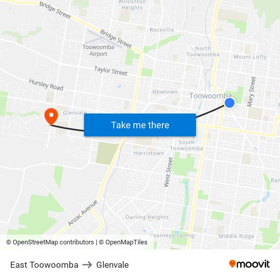 East Toowoomba to Glenvale map