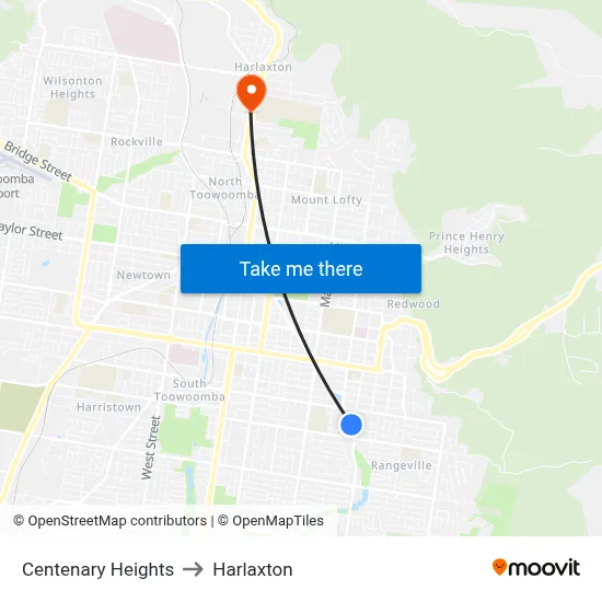 Centenary Heights to Harlaxton map
