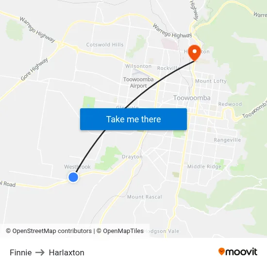 Finnie to Harlaxton map