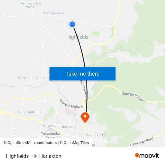 Highfields to Harlaxton map