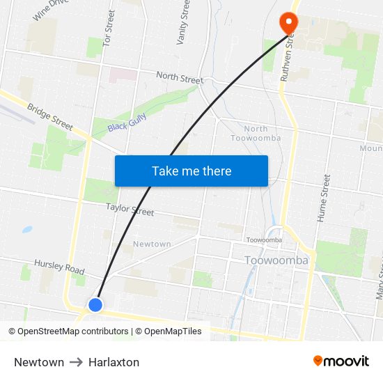 Newtown to Harlaxton map