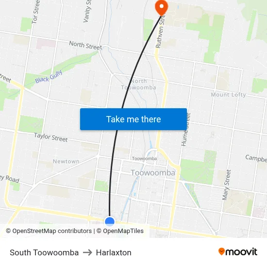 South Toowoomba to Harlaxton map