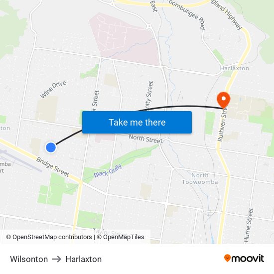 Wilsonton to Harlaxton map