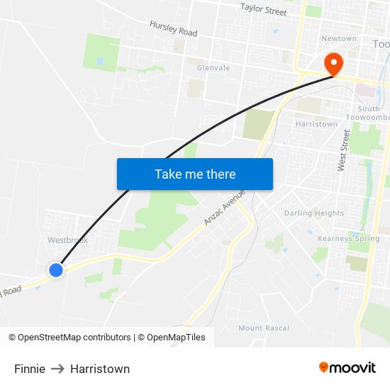 Finnie to Harristown map