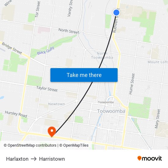 Harlaxton to Harristown map