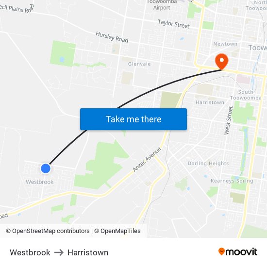 Westbrook to Harristown map