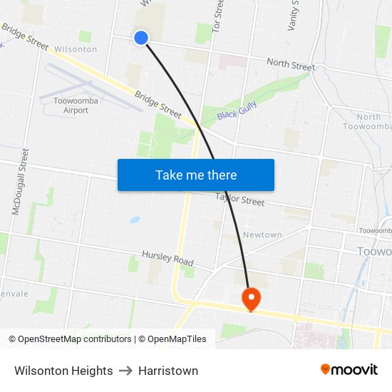 Wilsonton Heights to Harristown map