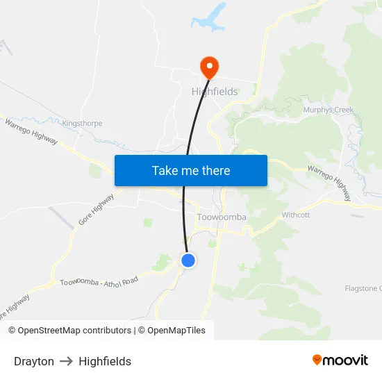 Drayton to Highfields map