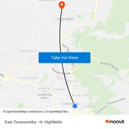 East Toowoomba to Highfields map