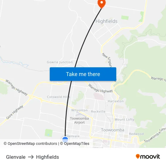 Glenvale to Highfields map