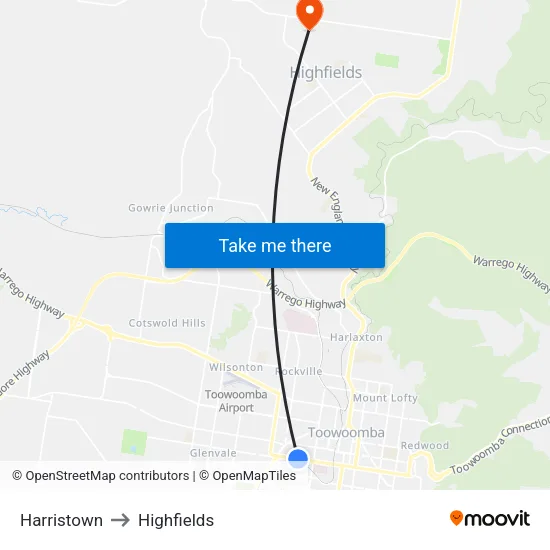 Harristown to Highfields map