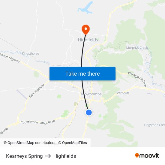 Kearneys Spring to Highfields map