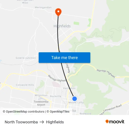 North Toowoomba to Highfields map