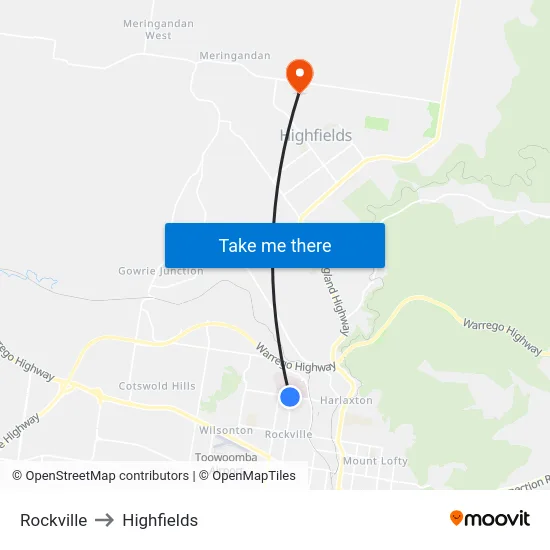 Rockville to Highfields map
