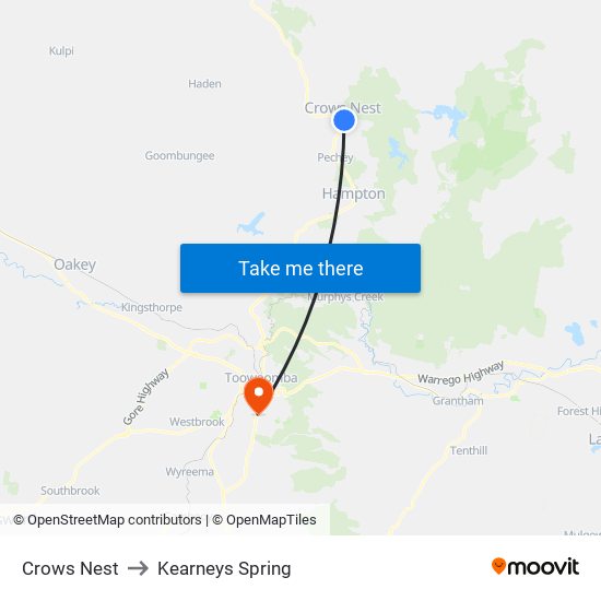 Crows Nest to Kearneys Spring map