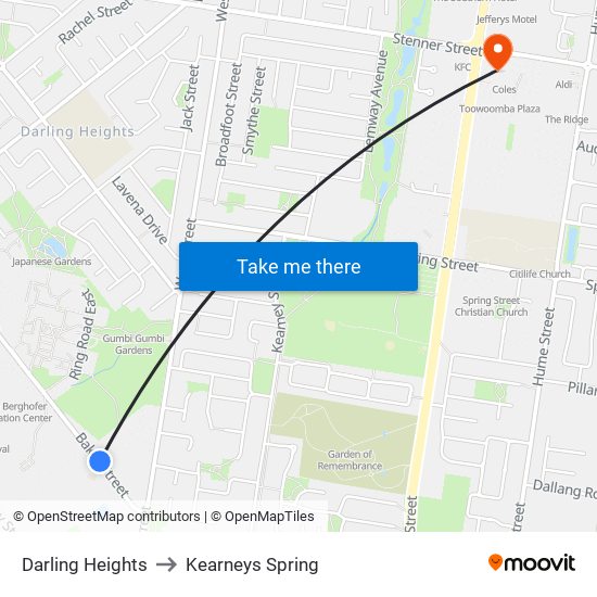 Darling Heights to Kearneys Spring map