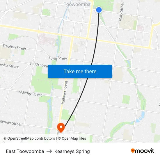 East Toowoomba to Kearneys Spring map