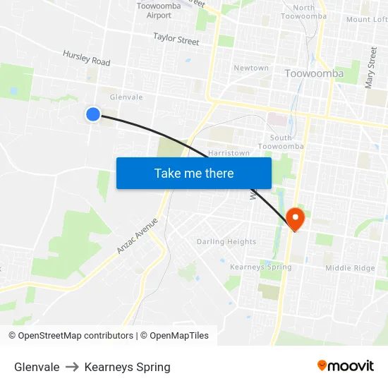 Glenvale to Kearneys Spring map