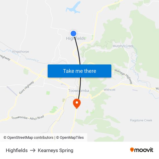 Highfields to Kearneys Spring map