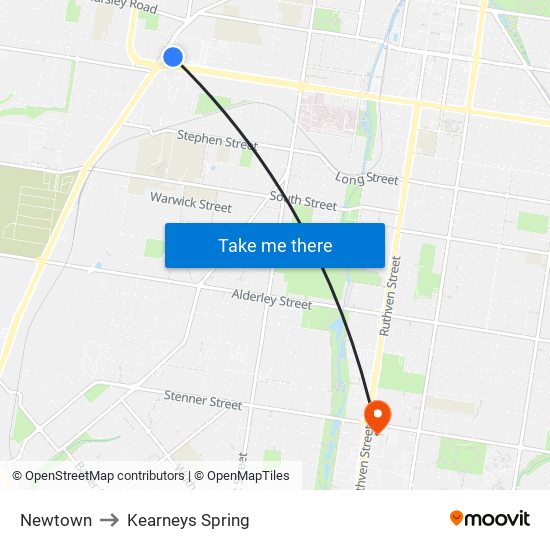 Newtown to Kearneys Spring map