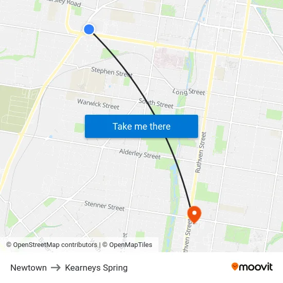 Newtown to Kearneys Spring map