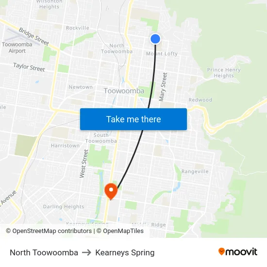 North Toowoomba to Kearneys Spring map