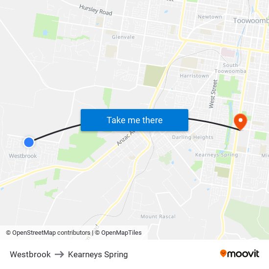 Westbrook to Kearneys Spring map