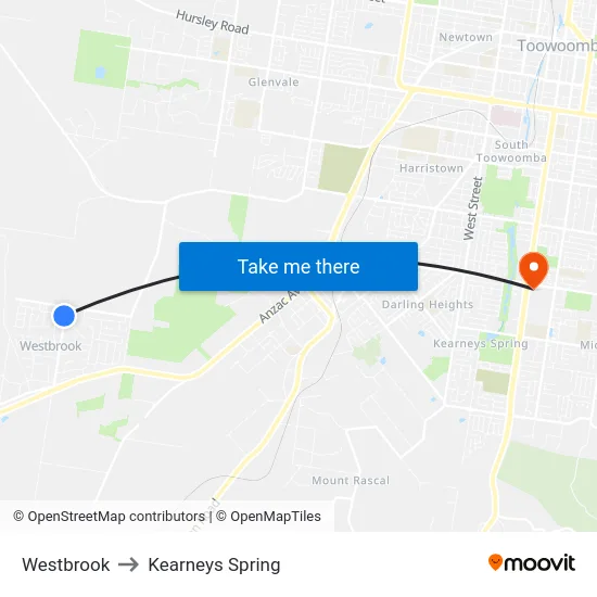 Westbrook to Kearneys Spring map