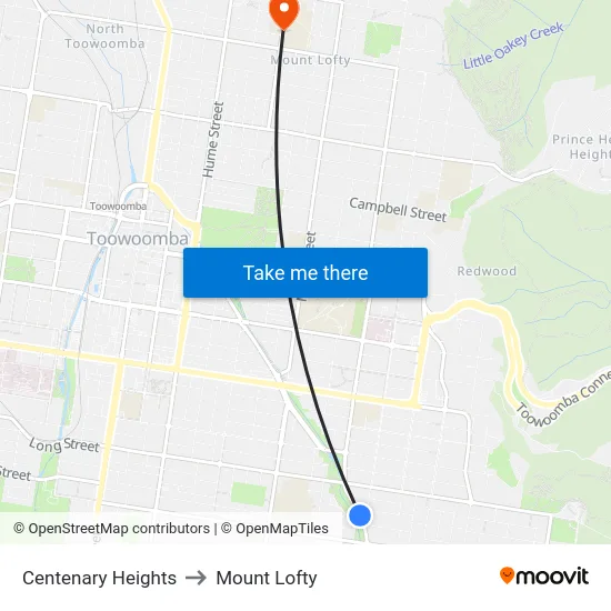 Centenary Heights to Mount Lofty map