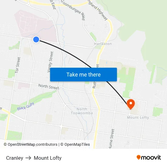 Cranley to Mount Lofty map