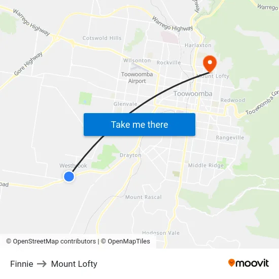 Finnie to Mount Lofty map