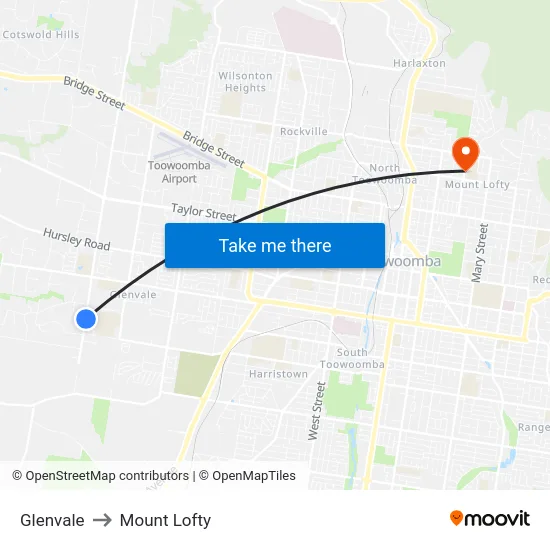 Glenvale to Mount Lofty map
