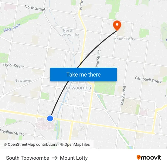 South Toowoomba to Mount Lofty map