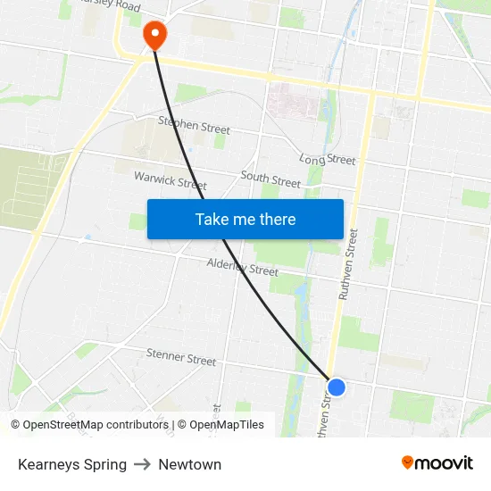 Kearneys Spring to Newtown map