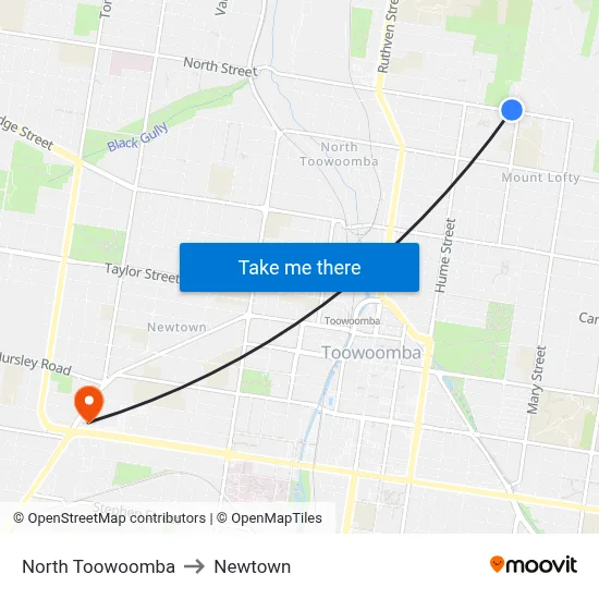 North Toowoomba to Newtown map