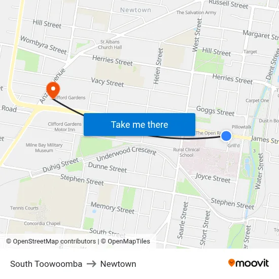 South Toowoomba to Newtown map