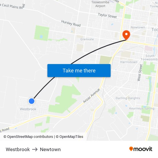 Westbrook to Newtown map