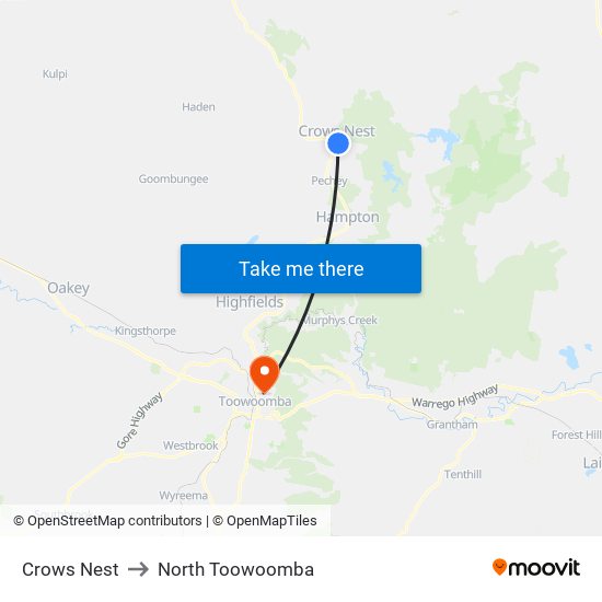 Crows Nest to North Toowoomba map