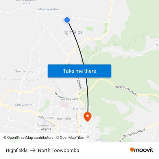 Highfields to North Toowoomba map
