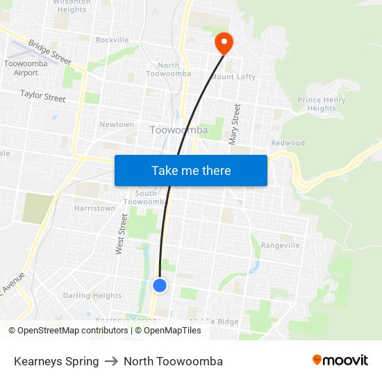 Kearneys Spring to North Toowoomba map