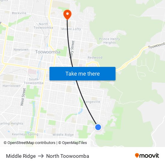 Middle Ridge to North Toowoomba map