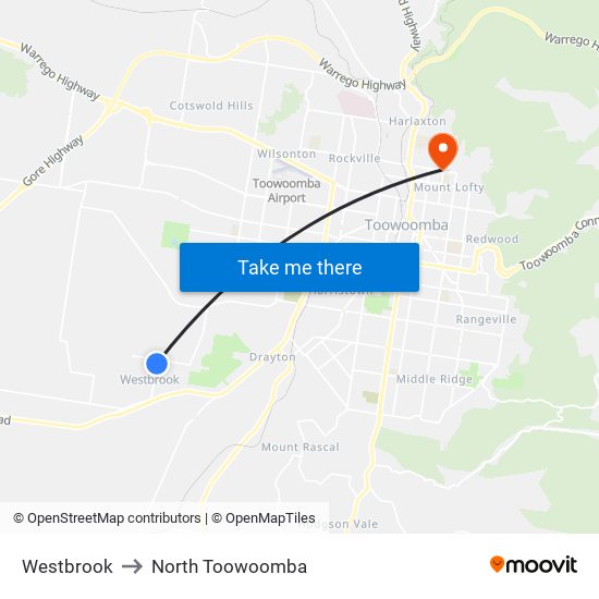 Westbrook to North Toowoomba map