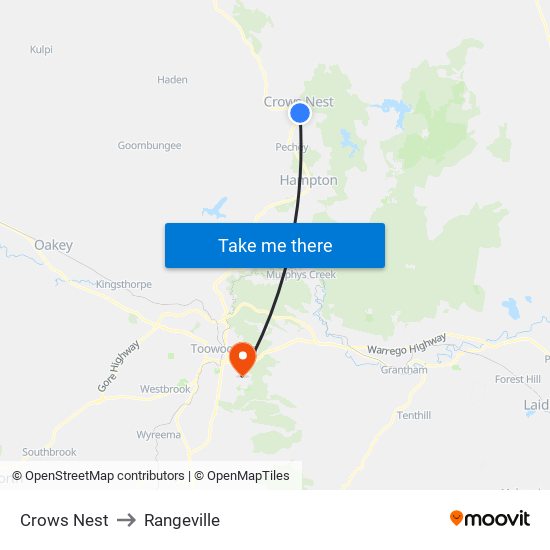 Crows Nest to Rangeville map