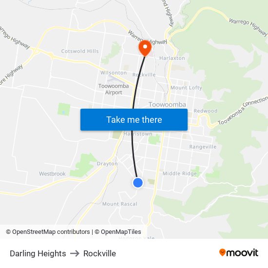 Darling Heights to Rockville map