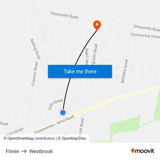Finnie to Westbrook map
