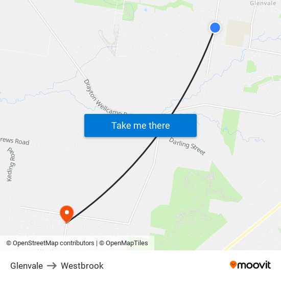 Glenvale to Westbrook map